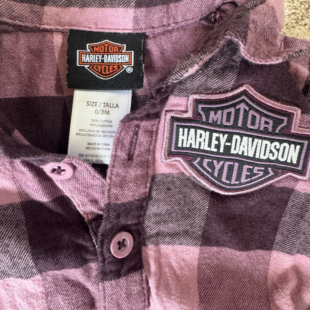 Harley-Davidson Purple Plaid Infant button up Onesie - Picture 3 of 3